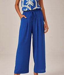 abordables -Pantalones de resort de pierna ancha con cordón y cintura elástica