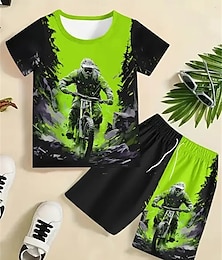 halpa -2 osainen Lapset Poikien Puku T-paita ja shortsit Asu Kuvitettu Lyhythihainen Crewneck Aseta ulko- Urheilu Muoti Kesä 4 vuotta + Musta Apila Vaalean sininen