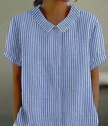economico -Per donna Blusa Grafico A righe Elegante Casual Manica Corta Collare Peter Pan Top Regolari Lavoro Quotidiano Stampato Rosa Blu Verde Grigio Estate Primavera