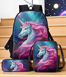 お買い得  -女の子用3点ユニコーンバックパックセット - ギャラクシープリントのスクールバッグ、ランチバッグ、クロスボディバッグ、ペンケース付き。小学生や新学期に最適。