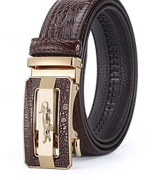 economico -Cintura da uomo in pelle con motivo coccodrillo e fibbia automatica – cinture marroni e nere regolabili di alta qualità con elegante fibbia in metallo per abbigliamento formale e casual, regalo perfetto per la festa del papà