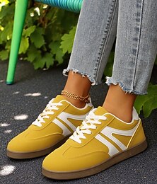 levne -retro žluté nízké tenisky pro ženy - vintage šněrovací obuv pro volný čas, pohodlné denní nošení pro street & outdoor styl