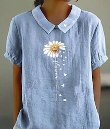 economico -Per donna Blusa Floreale Grafico Vintage Tropicale Elegante Manica Corta Collare Peter Pan Top Regolari Lavoro Quotidiano Stampato Rosa Blu Verde Grigio Estate Primavera