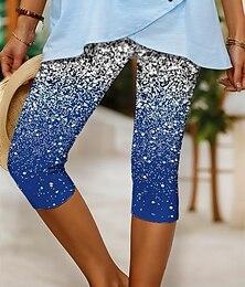 abordables -Femmes Pantalon capri Leggings Vacances ancien Mode Longueur mollet Taille haute Fleuri Graphique Bloc de Couleur Impression Respirant Doux Élastique Extérieur Vacances Rue Argent Rosé Bleu de cobalt