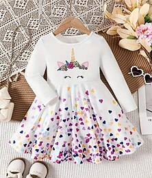preiswerte -Mädchen' 3D Herz Einhorn Kleid Langarm Sommer Frühling Urlaub Täglich Ferien Prinzessin Schön Süß Kinder 4-12 Jahre Freizeitkleid A Linie Kleid Knielang Normale Passform