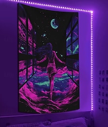 cheap -Blacklight Tapestry Glow in the Dark Glow Party UV Reactive Sexy Girl Trippy Misty Hanging Tapestry Wall Art Mural for Living Room Bedroom