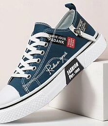 お買い得  -グラフィックプリントとレースアップデザインのメンズブルーデニムスニーカー - トレンディでカジュアル、普段使い、学校や社交の場に最適