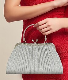 abordables -Pochette de soirée plissée à paillettes pour femme avec poignée dorée vintage – sac à main élégant et formel pour mariages, fêtes et cocktails