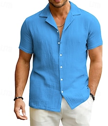 economico -Per uomo Camicia Camicia Estiva Camicia casual Camicia da Spiaggia Camicia con Bottoni Nero Bianco Blu Grigio scuro Manica Corta Semplice Collo Camp Vacanza Camicia hawaiana Abbigliamento Poliestere