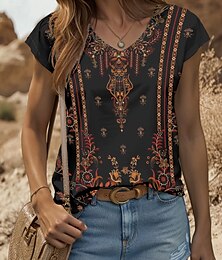 economico -Canotta da donna boho con stampa geometrica vintage elegante classica senza maniche manica corta scollo a V top normali quotidiano stampa giallo rosso blu viola verde estate primavera
