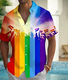 preiswerte -Herren Regenbogen LGBT Stolz Hemd Sommerhemd Knopfhemd Kurzarm Modisch lässig Ferien Sommer Frühling Umlegekragen 3D-Druck Hemden mit Kragen Eine Tasche vorne Regenbogen