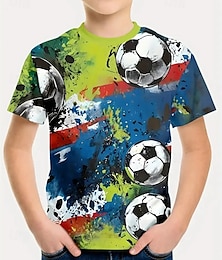 economico -Ragazzi 3D Calcio Maglietta Manica Corta Estate Primavera Moda Essenziale Bambini 4-12 Anni Girocollo All'aperto Casuale Quotidiano Vestibilità regolare