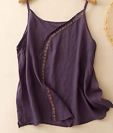 abordables -Femmes Gilet en coton et lin Chemisier Fleur Élégant Moderne Sans manches Bretelle Hauts Réguliers Fête Sortir Broderie Violet Été