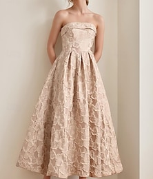 preiswerte -Cocktailkleider in A-Linie mit Blumenmuster aus Jacquard, elegantes Kleid für formelle Anlässe, knielang, Midilänge, ärmellos, trägerlos, mit Falten 2025