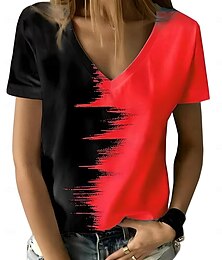 abordables -Femmes T-shirt Graphique Géométrique Dégradé de couleur ancien Élégant Moderne Manche Courte Col en V Hauts Réguliers Quotidien Imprimé Blanche Jaune Rouge Bleu Violet Été Printemps