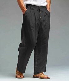 economico -Per uomo Pantaloni di Lino Pantaloni Pantaloni Estivi Pantaloni da Spiaggia Tasca Frontale Gamba Dritta Semplice Comodità Traspirante Lunghezza al ginocchio Casuale Quotidiano Ferie Vacanza Moda Nero