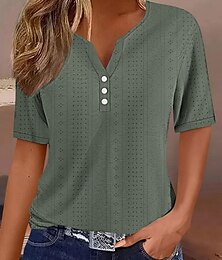 preiswerte -Damen T-Shirt Einfarbig Schlicht Stylisch Modern Lässig Kurzarm V-Ausschnitt Regelmäßige Oberteile Alltag Wochenende Latz Schwarz Weiß Pink Blau Lila Sommer