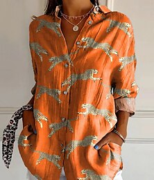 economico -Per donna Camicia Camicia Boho Blusa Fiore Moderno Boho Manica Lunga Colletto a Camicia Top Regolari Quotidiano Ferie Stampato Verde chiaro Rosa Blu Arancione Verde Estate