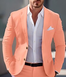 economico -Per uomo Laurea Blazer Affari Cocktail party Ricevimento di matrimonio Moda Casual Primavera & Autunno Poliestere Tinta unica Bottoni Tasca Confortevole Monopetto Giacca Rosa chiaro Giallo Rosa Blu