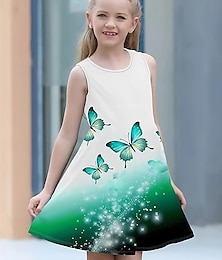 billiga -Flickor 3D Fjäril Klänning Ärmlös Sommar Vår Semester Dagligen Helgdag Prinsessa Skön Ljuv Barn 4-12 år Vardagsklänning A linjeklänning Knälång Normal