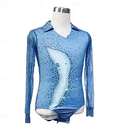abordables -Trajes de patinaje artístico para hombres y niños, ropa de competición de entrenamiento de alta elasticidad, ropa clásica de patinaje sobre hielo de manga larga con cristales y diamantes de imitación.