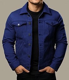 economico -Per uomo Giacca Camicia Giacca di transizione Abbigliamento quotidiano Antivento Bottoni Tutte le stagioni Tinta unica Streetwear Bavero Regolare Cotone Nero Bianco Rosso Blu marino Blu Giacca