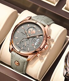 abordables -Reloj de cuarzo B89 para hombre, estilo clásico de negocios, correa de piel, movimiento de cuarzo, esfera luminosa, resistente al agua hasta 3 atm.