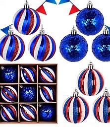 abordables -Juego de 9 adornos patrióticos para el 4 de julio, decoraciones para árboles, Día de la Independencia, rojo, blanco y azul, irrompibles, gnomos americanos, bolas colgantes para decoración del Día de