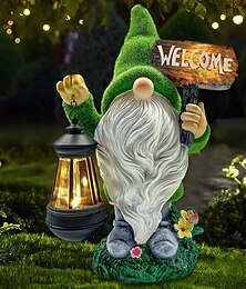 お買い得  -屋外ガーデンライト、ノーム像、屋外装飾、大型植毛樹脂製ノーム像、ソーラーライト付き、手持ちランタン、ウェルカムサイン、庭、庭、パティオ、ポーチ、芝生の装飾