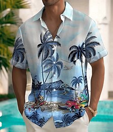 economico -Per uomo Albero di Cocco Paesaggio Piante Tropicali Camicia hawaiana estiva Camicia con Bottoni Camicia Aloha Manica Corta Hawaiano Ferie Abbigliamento mare Estate Primavera Collo ripiegato Stampa 3D