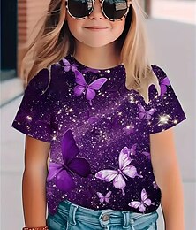 economico -Ragazze 3D Farfalla Maglietta Manica Corta Estate Primavera Moda Essenziale Bambini 4-12 Anni Girocollo All'aperto Casuale Quotidiano Vestibilità regolare