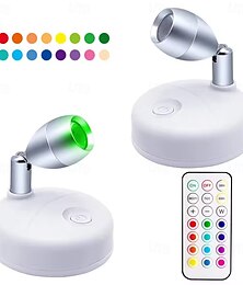 economico -Luci a LED per mobili RGB 13 colori, faretti wireless con telecomando, angolo regolabile, dimmerabile, lampada da parete per sala d'esposizione artistica, illuminazione del soggiorno, 2 pezzi