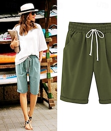 abordables -short de détente pour femme couleur pure taille élastique avec cordon de serrage simple décontracté confort maison vacances quotidiennes poche respirante pantalon cinq points