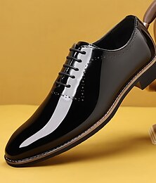 levne -Pánské lakované společenské boty – elegantní a leštěná vycházková obuv pro obchodní příležitosti, formální příležitosti a zvláštní události