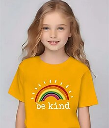 billiga -Flickor 3D Regnbåge T-shirt Kortärmad Sommar Vår Mode Grundläggande Barn 4-12 år Rund hals Utomhus Ledigt Dagligen Normal