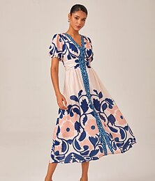 abordables -Robe longue maxi ample pour femme, idéale pour les vacances d'été. Imprimé floral arc-en-ciel, manches courtes, col en V.