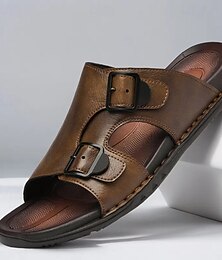 economico -Pantofole da uomo in similpelle con fibbia marrone, con supporto plantare e suola antiscivolo per adulti, adatte per casa, salotto, abbigliamento da strada estivo, uscite rilassate.