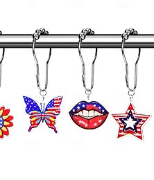 abordables -1pc crochets de rideau de douche du 4 juillet avec roulements à billes cravate de rideau patriotique américaine bleu blanc rouge jour de l'Indépendance pour accessoires de salle de bain