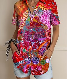 economico -Per donna Camicia Grafico Geometrico Astratto Vintage Tropicale Quotidiano Manica Corta Colletto a Camicia Top Regolari Quotidiano Rosso Blu Viola Verde Estate Primavera
