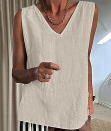 abordables -Femmes Chemise Ensembles inspirés du lin Chemisier Uni Moderne Occasionnel Sans manches Col en V Hauts Réguliers Quotidien Fête Noir Rose Claire Vert Véronèse Beige Gris Été