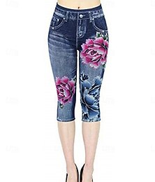 baratos -Calças Leggings Capri Femininas Impressão 3D Chinos Leggings Férias Vintage Casual Comprimento na Batata da Perna Cintura Alta Impressão Floral Confortáveis Macias Confortáveis Esticadas Ao Ar Livre