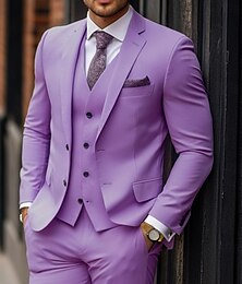 economico -Abiti da sposo da uomo, viola, estivi, formali, tinta unita, vestibilità standard, 3 pezzi, monopetto, due bottoni
