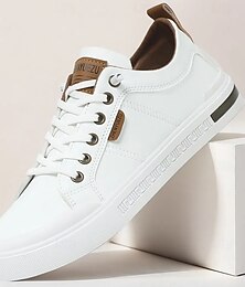 economico -Sneakers classiche da uomo bianche con lacci e dettagli con logo: casual, comode, adatte all'uso quotidiano e alle avventure urbane