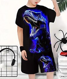 billiga -Pojkar 3D Dinosaurie T-shirt och shorts Set Kortärmad Sommar Vår Sport Mode Dagligen Barn 4-12 år Rund hals Utomhus Semester Sport Skräddarsydd passform
