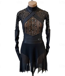 economico -Abito da pattinaggio artistico Per donna Ragazze Pattinaggio sul ghiaccio Vestito Nero Patchwork Schiena aperta Rete Alta elasticità Allenamento Competizione Vestiti da pattinaggio sul ghiaccio