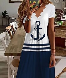 ieftine -Pentru femei Rochie Mini Rochii Tricou Rochie A line Rochie de vară Casual Zilnic Fit regulat Grafic Geometric Manșon scurt În V Bleumarin Vară