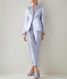 abordables -Pantalon de mère de la mariée élégant vintage blazer à imprimé floral simple col cranté longue satin à manches longues avec boutons