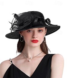 economico -Cappelli da sole in organza Kentucky da donna - cappelli da chiesa a tesa larga con fiori, cappelli da spiaggia, per il tè, per abiti da sposa, per matrimonio