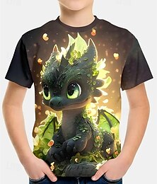 economico -Ragazzi 3D Dinosauro Maglietta Manica Corta Estate Primavera Moda Essenziale Bambini 4-12 Anni Girocollo All'aperto Casuale Quotidiano Vestibilità regolare