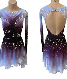 ieftine -Rochie de Patinaj Artistic Pentru femei Fete Πατινάζ στο πάγο Rochii Mov Închis Peteci Deschide Înapoi Plasă Înaltă Elasticitate Antrenament Competiție Ținută Patinaj Clasic Cristale / Strasuri